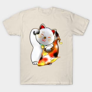 Right paw white maneki neko lucky cat with fish T-Shirt